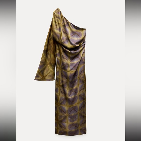 Zara limited edition printed asymmetric satin midi dress - Picture 2 of 7